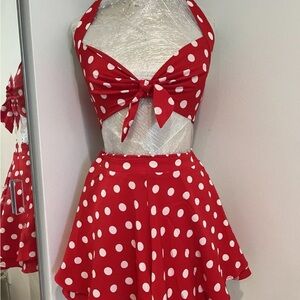 Red White Polka Dot 2 piece skort and halter set M
